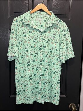 Old Row Golf Polo Shirt XL Gator Alligator Golf Cart Beer Cooler Mint Green